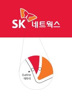 SK 네트웍스 음화용 색상2 관련 예시 이미지 - 배경색이 SK Red일 때 행복날개에 백색 아웃라인을 주되, 날개 안쪽 흰색 라인과 두께를 동일하게 적용합니다.